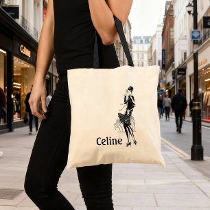 Bolsa Tote Vintage Lady in Black and White