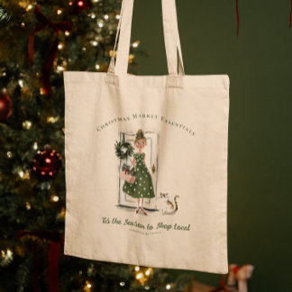 Bolsa Tote Vintage Lady with Cat Christmas Market Monogram