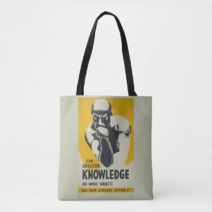 Bolsa Tote Vintage Library Poster "For More Knowledge" WPA