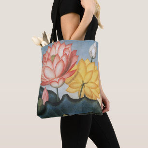 Bolsa Tote Vintage Lotus Flowers, O Sagrado Bean Egípcio