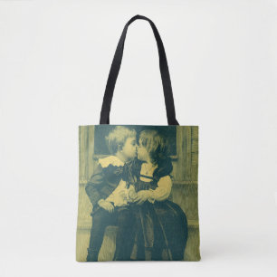 Bolsa Tote Vintage Love and Romance Photo, Crianças Beijam