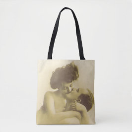 Bolsa Tote Vintage love couple kissing sepia illustration