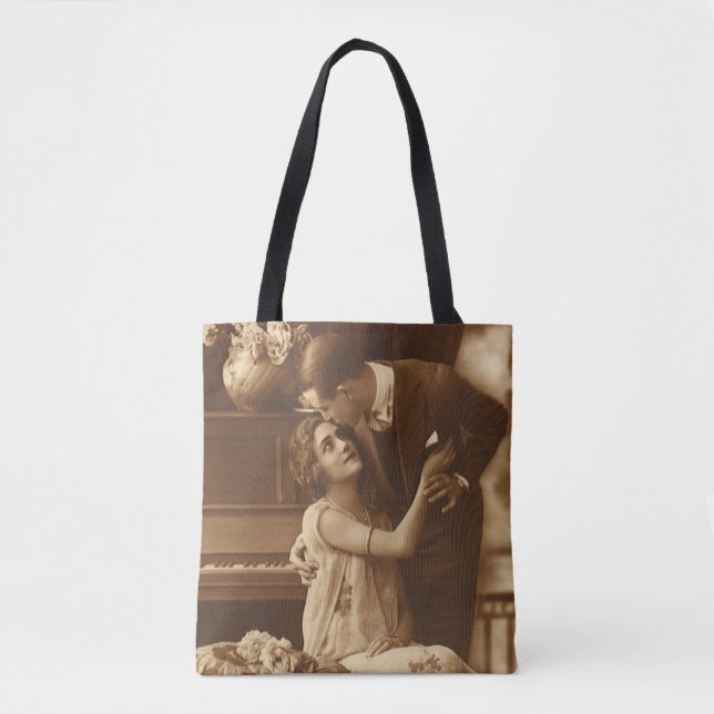 Bolsa Tote Vintage Lovers, Love Romance Música Romântica (Frente)