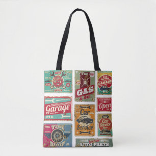 Bolsa Tote Vintage metal do posto de carro vintage e do posto