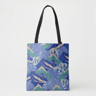 Bolsa Tote vintage monta um padrão uniforme de paisagem. Escu