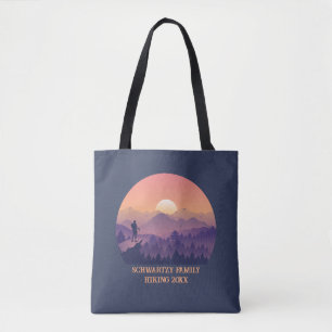 Bolsa Tote Vintage Mountain Forest Hiker - Corão roxo sunset