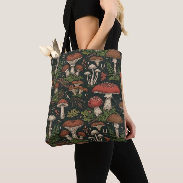 Bolsa Tote Vintage Mushroom Forest Botanical (Close Up)
