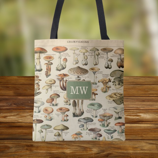 Bolsa Tote Vintage Mushroom — Monograma Personalizado (Criador carregado)