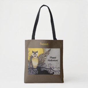 Bolsa Tote Vintage Night Owl Wing em Branch Moon