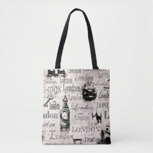 Bolsa Tote Vintage old newspaper paper London grunge collage