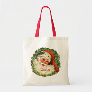 Bolsa Tote Vintage Papai Noel com Pine Wreath