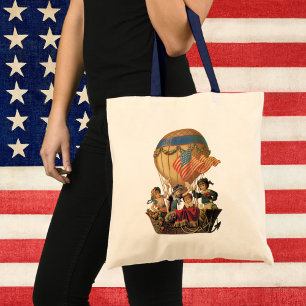 Bolsa Tote Vintage Patriotic, Crianças num Balão de Ar Quente