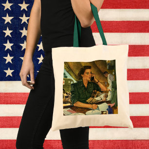 Bolsa Tote Vintage Patriotic, enfermeira médica ao telefone