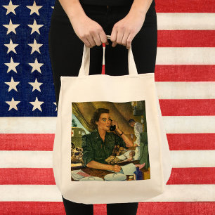Bolsa Tote Vintage Patriotic, enfermeira médica ao telefone