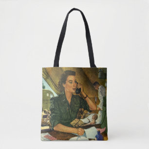 Bolsa Tote Vintage Patriotic, enfermeira médica ao telefone