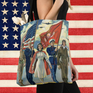 Bolsa Tote Vintage patriótico, heróis orgulhosos do pessoal
