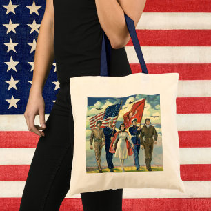 Bolsa Tote Vintage patriótico, heróis orgulhosos do pessoal