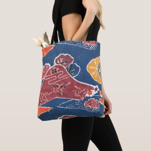 Bolsa Tote Vintage Pattern Bingata: Gruas em uma montagem dis