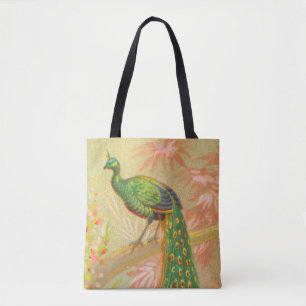 Bolsa Tote Vintage Peacock e pintura de flores