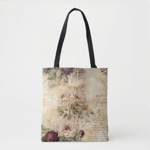 Bolsa Tote Vintage - Pergaminho - Carta de Amor com Flores (7