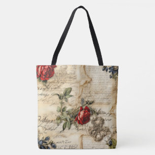 Bolsa Tote Vintage - Pergaminho - Carta de Amor com Flores (9