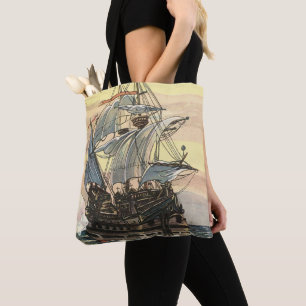 Bolsa Tote Vintage Pirate Ship, Galleon Seleando no Oceano