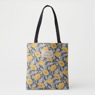 Bolsa Tote Vintage Poppy em Creme Amarelo Azul Marinho, Seu N