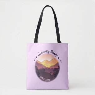Bolsa Tote Vintage Púrpura Farmhouse Amarelo Montanha Sunset