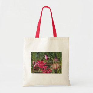 Bolsa Tote Vintage que pinta flores cor-de-rosa das flores