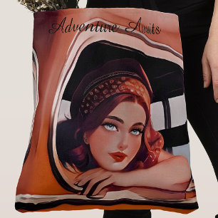 Bolsa Tote Vintage Red Watercolor Road Trip Viagem