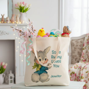 Bolsa Tote Vintage Retro Algum Coelhinho Te Ama Personalizado