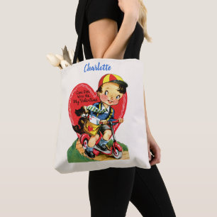 Bolsa Tote Vintage Retro Dia de os namorados, Menino em um Pa