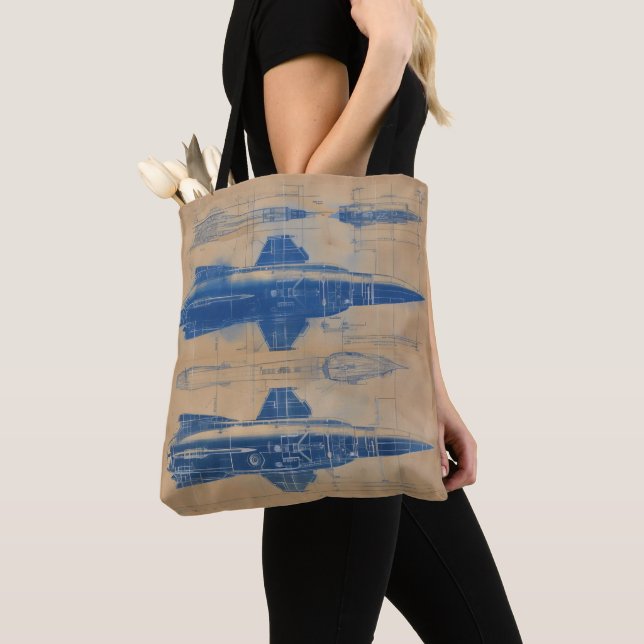 Bolsa Tote Vintage Rocket Blueprint (Close Up)