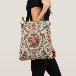 Bolsa Tote Vintage Rose & Bird Pattern Romantic Art Nouveau