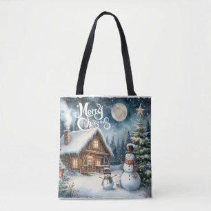 Bolsa Tote Vintage/Rústico/Boneco de Neve/Natal