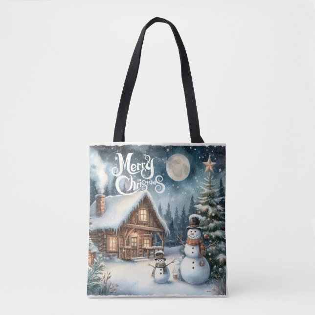 Bolsa Tote Vintage/Rústico/Boneco de Neve/Natal (Frente)