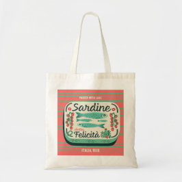 Bolsa Tote Vintage Sardinha Coral Teal Comida Italiana
