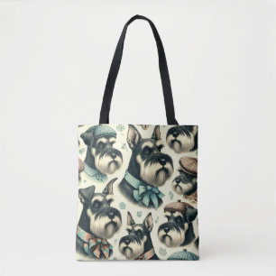 Bolsa Tote Vintage Schnauzer Ilustração Sem Costura