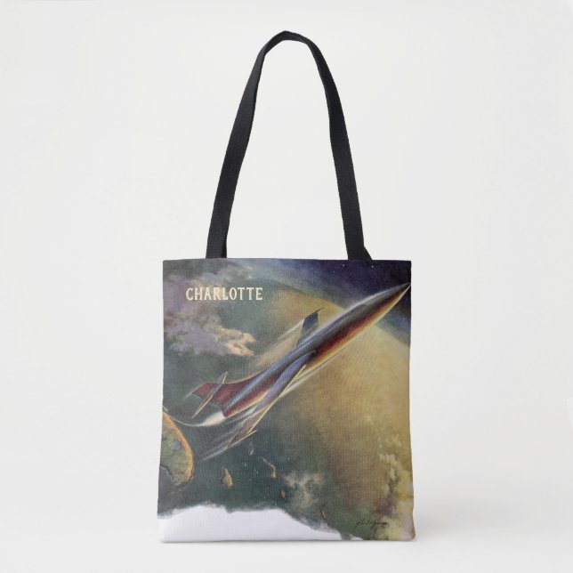 Bolsa Tote Vintage Science Ficeship Airplane Earth (Frente)