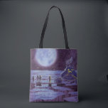 Bolsa Tote Vintage Science Ficting Earth Rover Aliens na Lua<br><div class="desc">Ilustração vintage de aliens futuristas e robôs de ficção científica apresentando um clássico design de quadrinhos de 50. Design de ficção científica retrô com astronautas alienígenas em um planeta estrangeiro com veículo espacial, lunar ou lua e olhando para a Terra e o espaço exterior e acenando. Um céu escuro com...</div>
