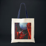 Bolsa Tote Vintage Science Fiction, Canyon Space Moon Rover<br><div class="desc">Ilustração vintage: planetas futuristas de ficção científica e imagem espacial. Uma vista de um cânion profundo olhando para cima em direção a um veículo de exploração espacial com uma lua grande e estrelas no céu noturno. Um clássico design de quadrinhos retrô de ficção científica.</div>
