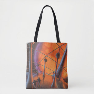 Bolsa Tote Vintage Science Fiction, Orange Sun e Aliens