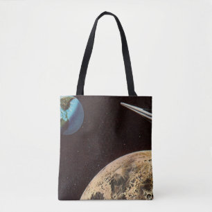Bolsa Tote Vintage Science Fiction, Rocket Ship Over the Moon