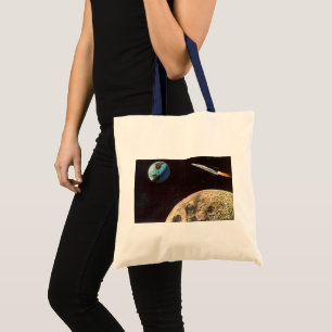 Bolsa Tote Vintage Science Fiction, Rocket Ship Over the Moon