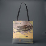 Bolsa Tote Vintage Science Fiction Seaplane Airplane<br><div class="desc">Fácil de personalizar a bolsa de tote, apenas adicione seu nome! Ilustração de vintage viagem de ficção científica e design de transporte apresentando uma grande aeronave voando sobre o oceano com outros aviões no céu. Este hidroavião parece um grande navio futurista ou barco com asas. Um clássico design de ficção...</div>
