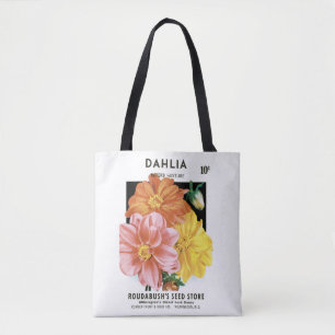 Bolsa Tote Vintage Seed Packet Art, Dahlia Garden Flowers