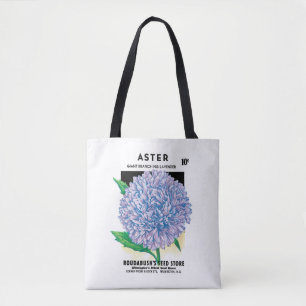 Bolsa Tote Vintage Seed Packet Art, Flores De Aster Roxo