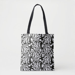 Bolsa Tote Vintage sem costura, preto e branco, floral