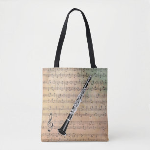 Bolsa Tote Vintage Sheet Music Com Clarinet