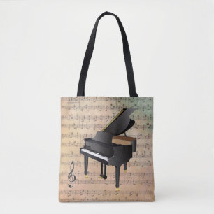 Bolsa Tote Vintage Sheet Music Com Piano